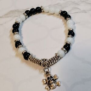 Black and White Beaded Skull Bracelet